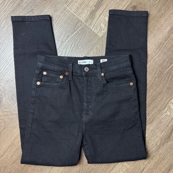 Re/Done | High Rise‎ Crop Button Fly Black Jeans - Picture 2 of 13